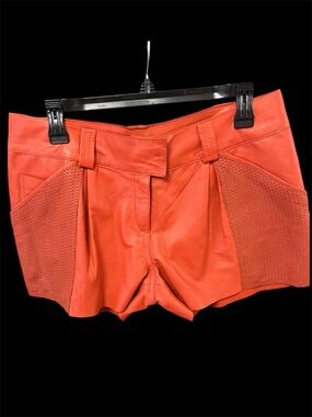 Stunning Coral Orange Genuine Leather Shorts by Anna Claudia Adas